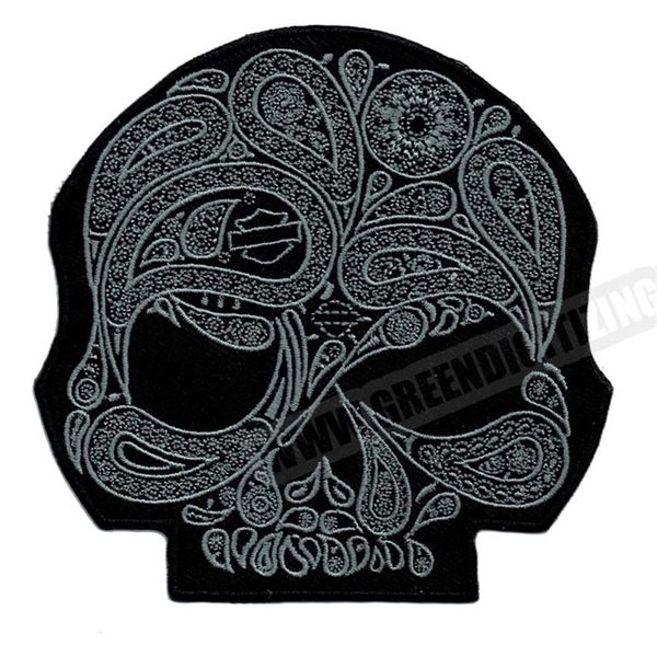 Coole Schädel-Blumen-Silber-Motorrad-Patches für Weste-Jacken-Stickerei Punk-Biker-Patch DIY-Tuch-Patch-Applikations-Abzeichen Shippi233l