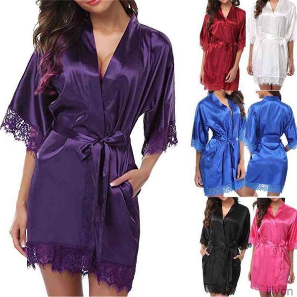 Robes femininos sexy lisos lisos de seda cetim rendas finos e macios roupa de dormir conjuntos exóticos vestido2401