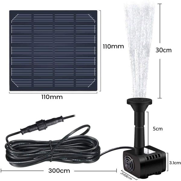 Kit de bomba de círculo de água com painel solar separado por cabo 3m e 4 bicos para piscina de tinta de piscina de pássaro de pássaro de ciclismo de ciclismo pátio de peixes tanques de peixes