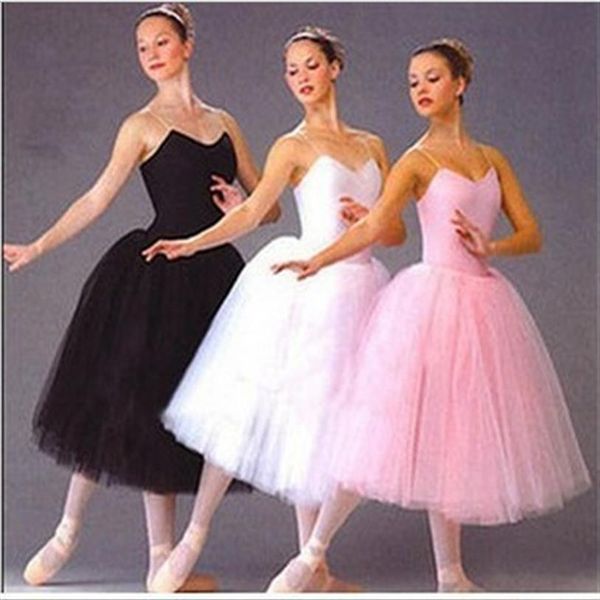 Взрослый без рукавов Professional Long Tutu гимнастический купальник балетное платье белый розовый черный Лебединое озеро балетный костюм F Женский Women263H