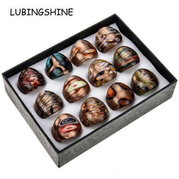 Cluster Rings Bohemian 12pcs / set Donna Uomo Murano Glass Stone Round Square Finger Ring Vintage Knuckle Rings Fashion Jewelry Gift con Box 230701