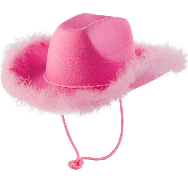 Lindo chapéu de cowboy aba larga de penas rosa chapéu de cowgirl all-match para carnaval rave jogar vestir chapéu de cowgirl