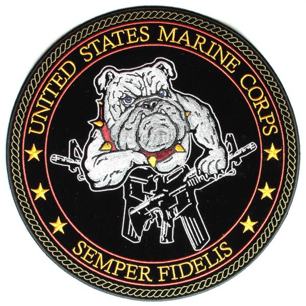 Bulldog and Guns USMC Semper Fidelis costas grandes bordados a ferro ou costurados - 10x10 POLEGADAS 231w