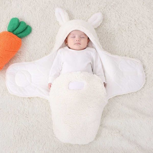 Cobertor, Swaddling de veludo de cordeiro recém-nascido, outono e inverno anti-chute abraço, colcha de bebê, capas de saco de dormir bolsa, lenço de lã swaddle