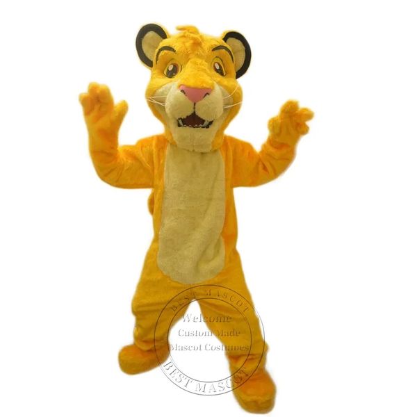 Erwachsene Größe Freundliches Simba-Maskottchen-Kostüm, König der Löwen, Anime-Ganzkörper-Requisiten-Outfit