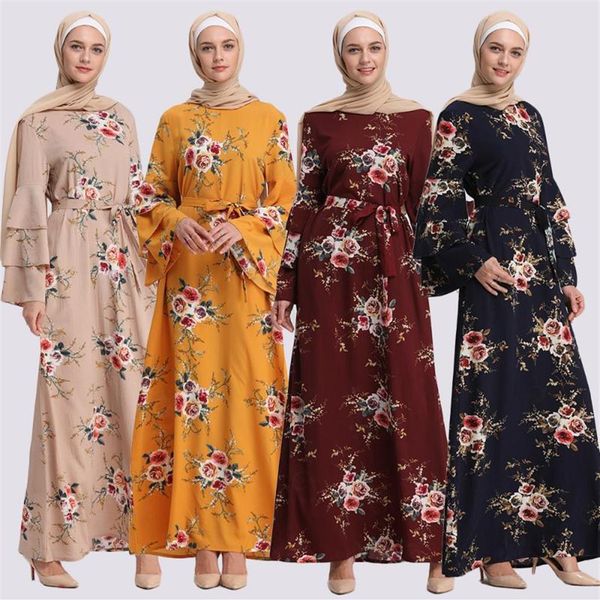Nova Moda Muçulmana Vestido Estampado Feminino Abaya e Hijab Jilbab Roupa Islâmica Maxi Vestido Muçulmano Burqa Dropship March Saia Longa285R