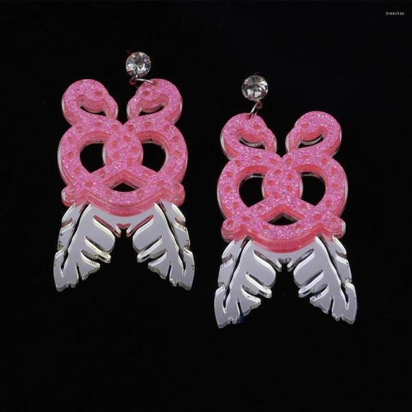 Orecchini pendenti moda fenicottero rosa glitterato lucido goccia acrilica per le donne regalo gioielli orecchino lungo divertente esagerato