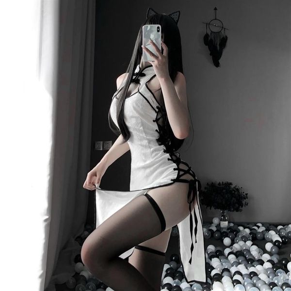 Ethnische Kleidung Sexy Frauen Dessous Spitze Cheongsam Nachtkleid Cosplay Kostüm Nachtwäsche Outfit Erotik Teufel Rollenspiel Schulmädchen 210r