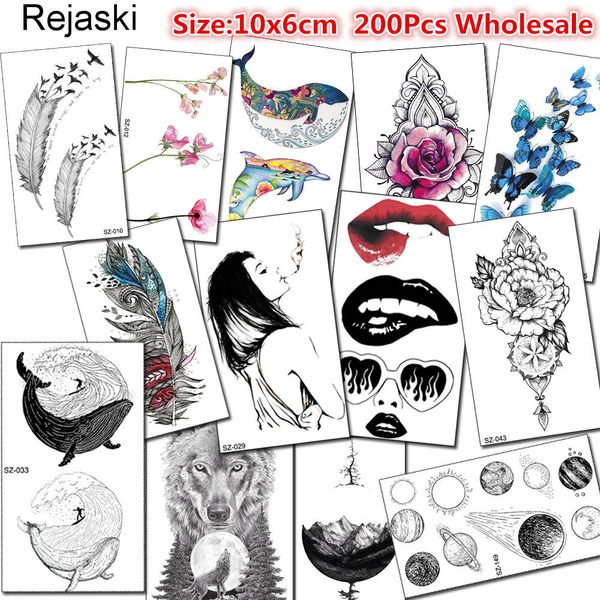 Temporäre Tattoos, 200 Stück, Großhandel, temporäre Tattoo-Aufkleber, 10 x 6 cm, Sexy Planet, geometrische Tatoo, Körperkunst, Männer und Frauen, wasserdichte Fake-Tattoo-Paste 230701