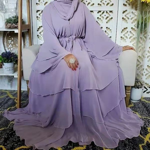 Etnik Giyim Şifon Açık Abaya Üç katmanlı Jilbab Müslüman Elbise Abayas Kadınlar için Kaftan Dubai Robe Büyük Salıncak Başörtüsü Elbiseler İslam 230630