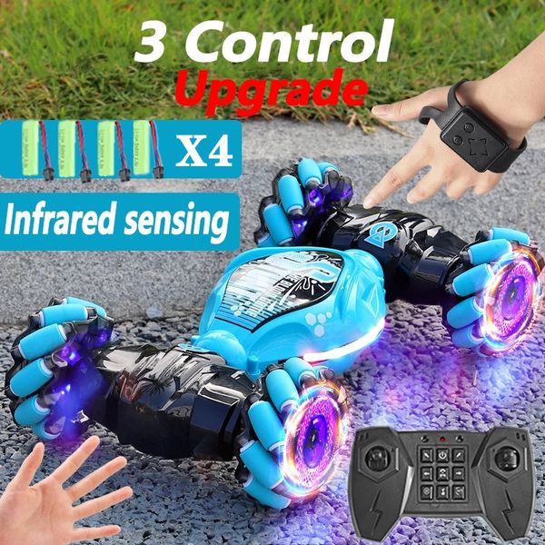 ElectricRC Car 4WD 1 16 Stunt RC Com LED Light Gesture Induction Deformation Twist Climbing Radio Controlled Electronic Toys for Kids 230630