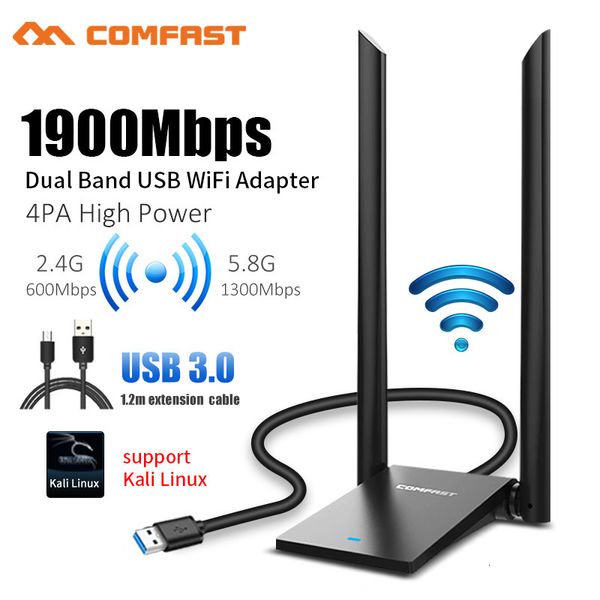 Adaptadores de rede RTL8814AU 802.11AC 1900 Mbps USB 3.0 Wireless WiFi Adapter 2x6dBi Antenna for Win7/8/10/11 Kali Linux Monitor Mode Gigabit Adapter 230701