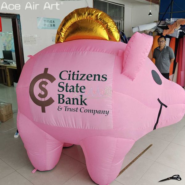 Publicidade inflável cofrinho porco modelo cash mascote piggy com ventilador interno ou ventilador para promoção/exposição