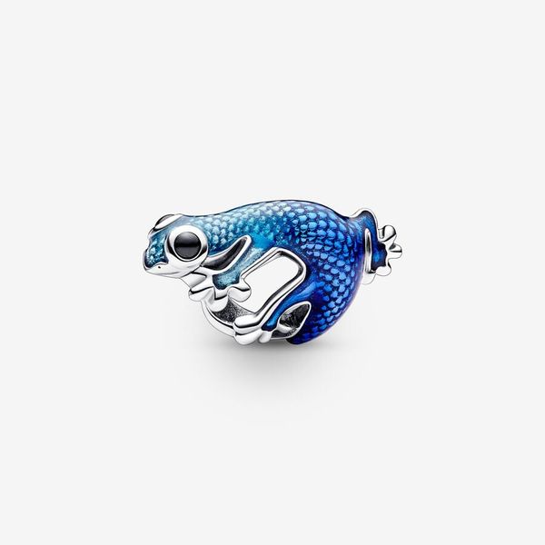 925 STERLING Gümüş Metalik Mavi Gecko Cazibe Orijinal Avrupa Takımları Bilezik Moda Düğün Mücevher Aksesuarları