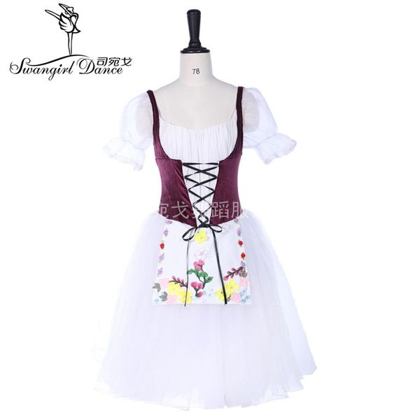 Ballett-Bühnenkostüm für Erwachsene, La Fille Mal Gardee, für Damen und Mädchen, professionelles Ballett, langes Tutu-Kleid, weinrot, romantisches Ballett-Tutu-Kostüm B276d