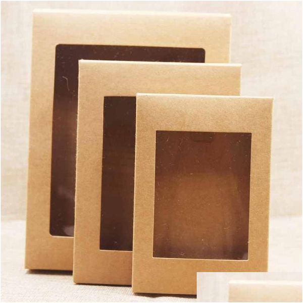 Scatole di imballaggio Scatola di carta Kraft bianca nera con finestra Confezione regalo per torta Matrimonio Compleanno Bomboniere Contenitore Pvc Windows Drop Deliver Dhlqi