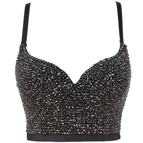 Serbatoi Splendidi strass Perline Bustier Perle Colture di diamanti Top Push Up Night Club Bralette Reggiseno da donna Top corto Taglie forti