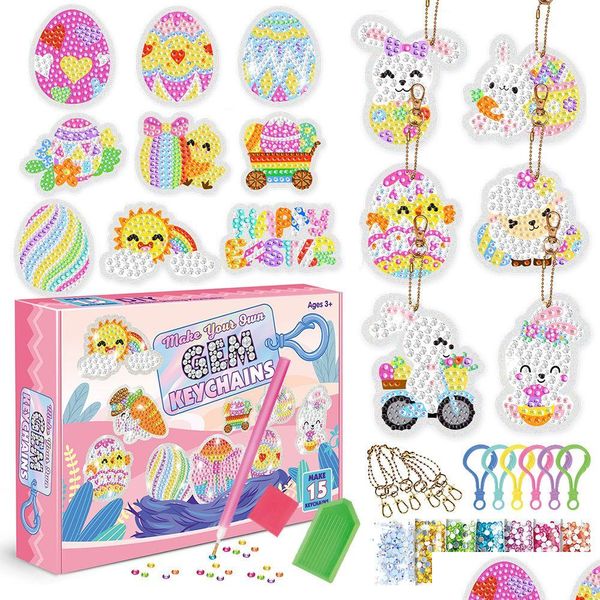 Altre forniture per feste festive Portachiavi fai-da-te di Pasqua 5D Diamond Bunny Egg Painting Ciondolo portachiavi per donne e bambini Primavera Reuni Dhotn