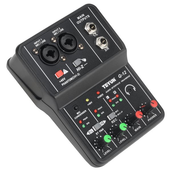 Interfaccia audio per chitarra Mini mixer professionale per scheda audio 48v Phantom per computer Chitarra elettrica Studio Live Record Attrezzatura Q12
