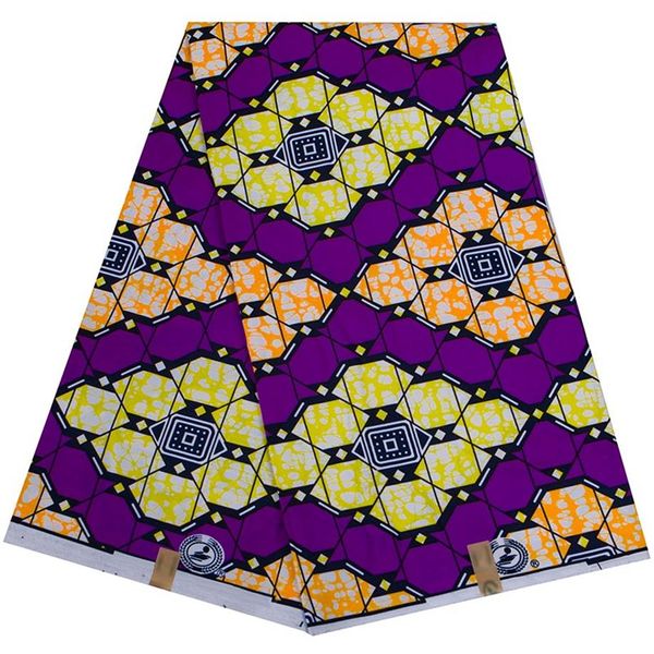 Tessuto africano viola 6 Yards / lotto Panno in poliestere Ankara per abito da cucire Tessuto stampa cera reale tagliato a misura Designer269G