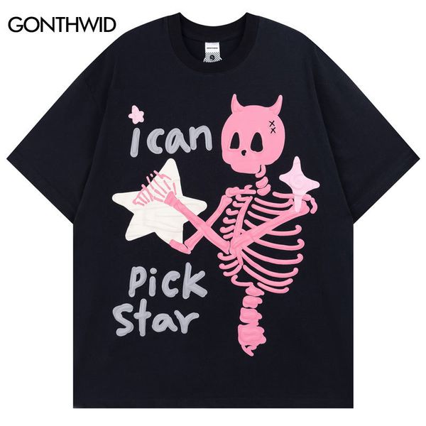 Camisetas Masculinas Men Streetwear Tshirt Devil Horn Skull Skeleton Stars Funny Graphic T-Shirt Cotton Harajuku T Shirt Summer Hip Hop Tops Tee 230701