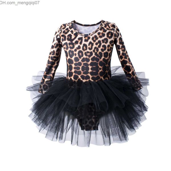 Vestidos de menina Vestidos de menina crianças meninas leopardo ginástica vestido de balé crianças manga longa dança tutu roupa de dança roupas de bailarina para meninas z230704