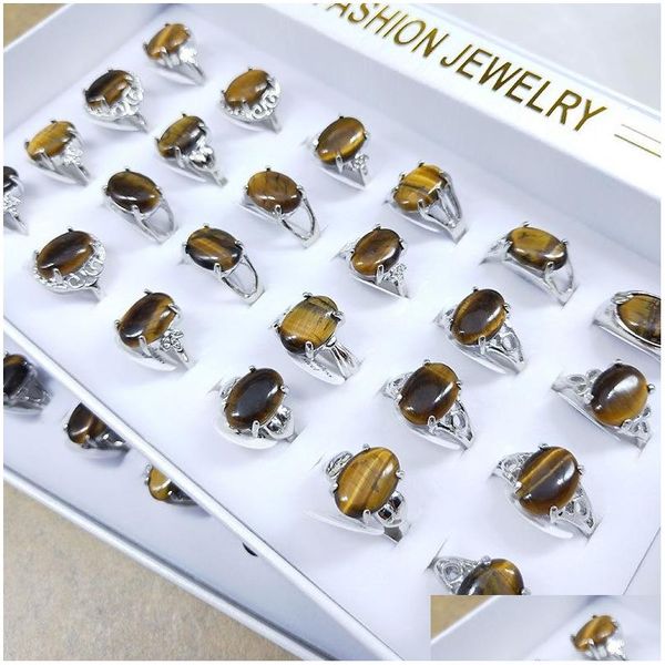 Cluster Rings Mix Styles Oval Brown Quartz Stone Women Tigers Eye Bead Ring Finger Party Street Bancarelle Drop Delivery Jewelry Dhnvq