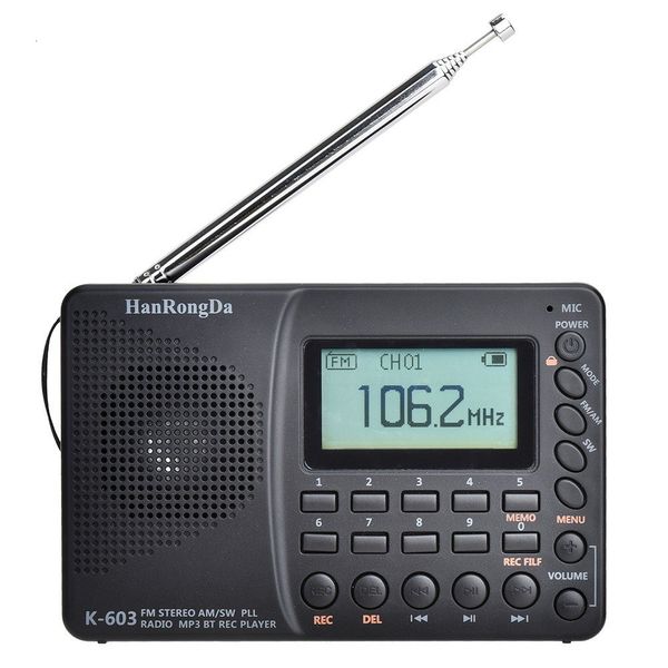 Радио -портативное радио AM/FM/SW/BT/TF Pocket Radio USB MP3 Digital Degroder Support TF Card Bluetooth 230701