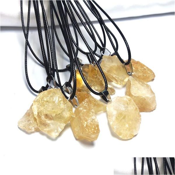 Colares com Pingente Mineral Natural Pedra Ametista Colar de Cristal Citrino Amarelo Atacado Drop Delivery Jóias Pingentes Dhkqd