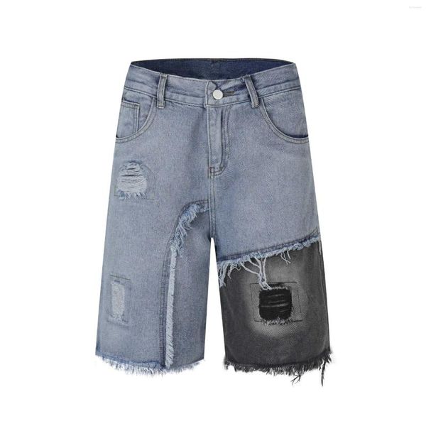 Herren-Jeans, Herrenmode, High Street, zerrissene kurze Streetwear, gepatchte Distressed-Denim-Shorts mit Löchern, verwaschenes Blau