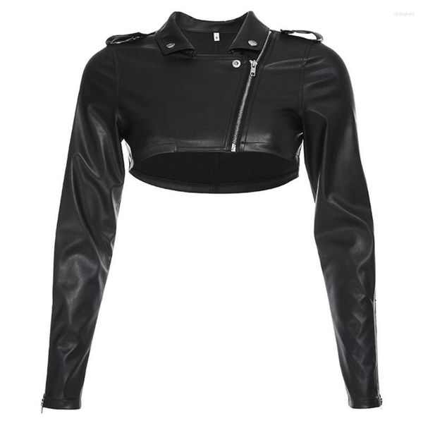 Giacche da donna autunno donna PU giacca corta in pelle Vintage Spicy Girls Fashion Motorcycle Racer Harajuku gotico Y2k cappotto nero