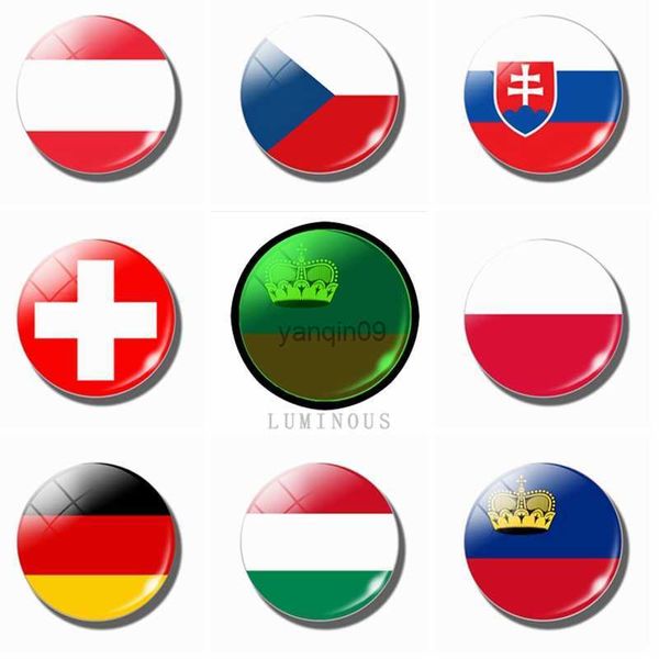 Leuchtender Kühlschrankmagnet, 30 mm, Glas, Polen, Tschechien, Slowakei, Ungarn, Deutschland, Österreich, Schweiz, Liechtenstein, Nationalflagge, L230626