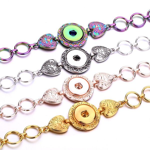 Charm Bracelets Colorf Sier Gold Rose Color 18Mm Snap Button Heart Charms Bracelet Bracelet Bangle For Women Supplier Wholesale Drop Delivery Dhtmz