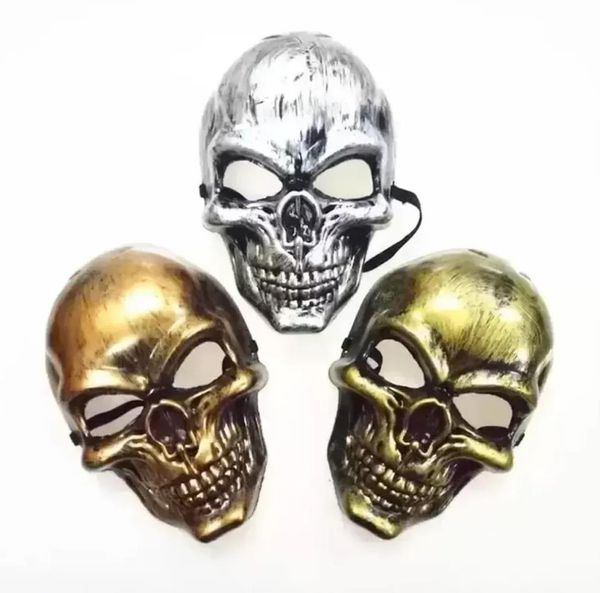 Yeni Cadılar Bayramı Yetişkinler Kafatası Maskesi Plastik Hayalet Korku Maskesi Altın Gümüş Kafatası Yüz Maskeleri Unisex Cadılar Bayramı Masquerade Parti Maskeleri Prop Hızlı