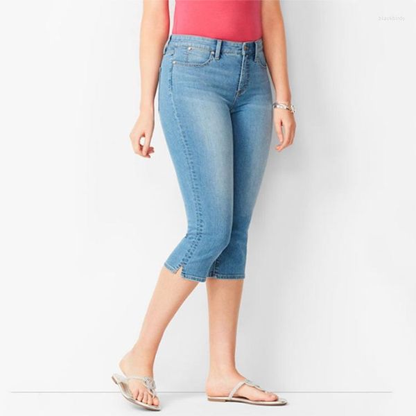 Jeans da donna 2023 Summer Women Pantaloni Capri in denim al ginocchio a vita alta Skinny Slim Stretch Leggings stampati senza cuciture Pantaloncini