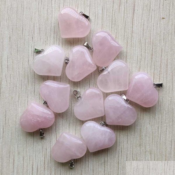 Ciondoli Ciondoli a forma di cuore in pietra di quarzo rosa naturale Collana in forma Gioielli che fanno risultati di consegna a goccia Componenti Dhpet