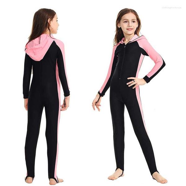 Damen-Badebekleidung, Kinder-Ganzkörper-Badeanzug mit Kapuze, für Jungen und Mädchen, einteilig, langärmelig, Sonnenschutz, UV-Schutz, Rashguard, Reißverschluss, Diveskin