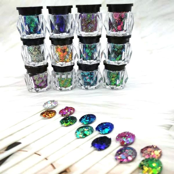 Наклейки наклейки 13pcs set chemeleon cunky mix glitter блеск хамелеон гвоздь флэш -порошок цветовой сдвиг блестящий цвет блеск 230703