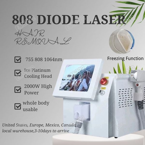 Máquina portátil de depilação a laser de diodo 808nm 2000W 3 comprimentos de onda 755 808 1064nm preço de atacado indolor permanente