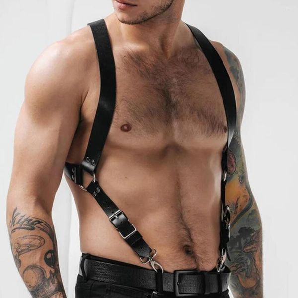 Conjuntos de sutiãs Fetish Gay Men Sexy PU Leather Harness Masculino Lingerie Corpo Ajustável Estilo Punk Cintos BDSM Bondage Harajuku Jarreteira Para Adulto