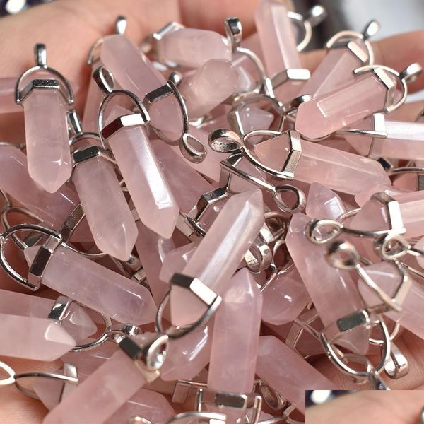 Encantos Pedra Natural Rosa Quartzo Forma Ponto Chakra Pingentes Para Fazer Jóias Atacado Drop Delivery Descobertas Componentes Dhzma