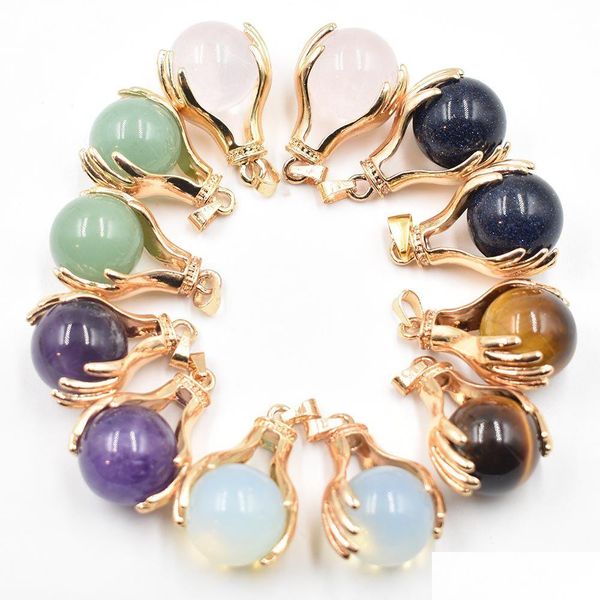 Charms Quartz Natural Pedra Pingente de Cristal Hand Hold Rould Ball Colares Pingents Pingents Yoga Reiki Chakra Cura Mulheres Jóias de Jóias Dhubp