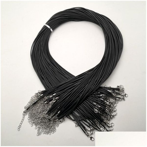 Ketten Schwarz 2 mm Wachsseil Karabinerverschluss Halskette Lanyard Schmuck Anhänger Kordeln 100 Teile/los Herstellung Acc Drop Lieferung Halsketten Anhänger Dhccb