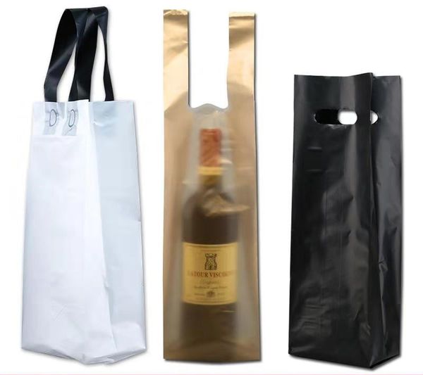 Confezione regalo 50 pezzi oro singolo doppio sacchetto con manico per vino rosso plastica impermeabile tote birra bevanda scatola di imballaggio bottiglia di champagne 230701