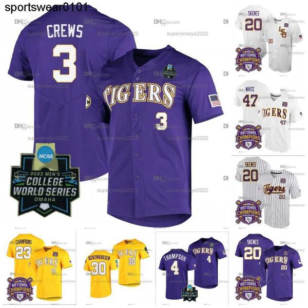 20 Poul Skenes Lsu Tigers 2023 Baseball College World Series Champions Jersey 3 Dylan Crews 47 White Tre Morgan Thompson Ty Floyd