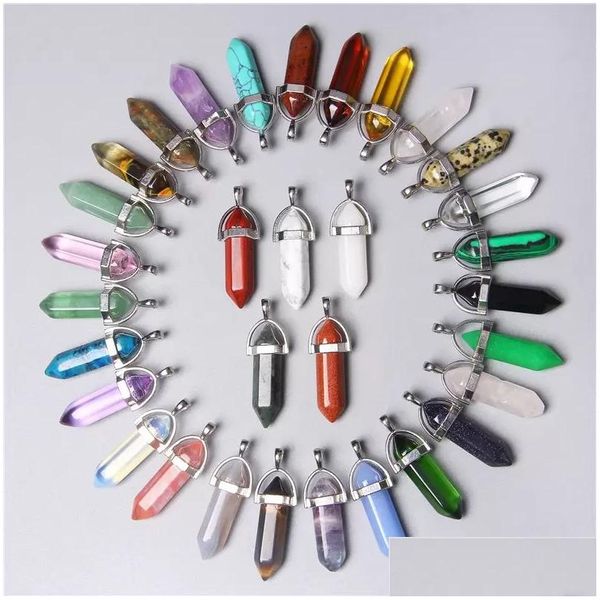 Charms Fashion Natural Stone Crystal Pillar Pingentes Pendum Column Ágatas Para Fazer Jóias Colar DIY Cura Reiki Gota Entregar Dhxdn