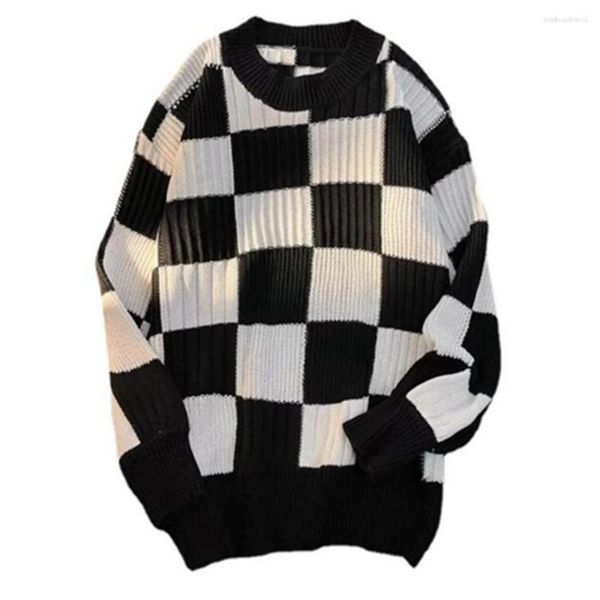 Kadın Sweaters Vintage Kadınlar Büyük Boyutlu Gevşek Örgü BF Unisex Çiftler Kış Küleyleri Femme Örme Sökü Ekose Üstler