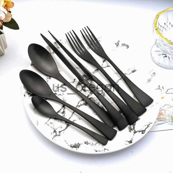 Set di stoviglie Set di posate in acciaio inossidabile 304 nero opaco Set di coltelli a colori misti Set di coltelli forchetta Cucchiaio Posate Utensili da cucina per la casa x0703