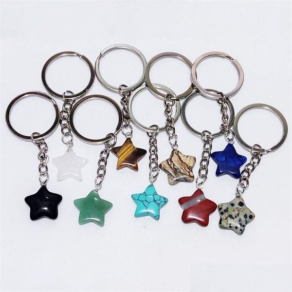 Клавины Lanyards Star Shape Reiki Healing Natural Stone Chacra Pink Green Black Agate Key Rings Keyring