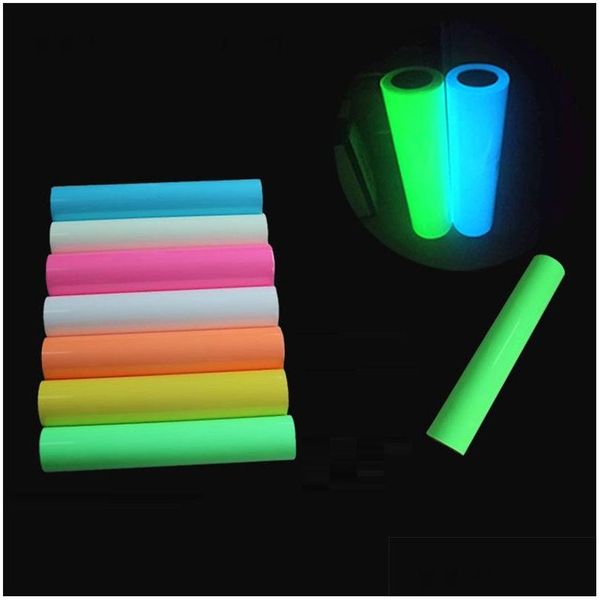 Altri adesivi decorativi Vinile a trasferimento di calore luminoso 1 rotolo 50M Pellicola fluorescente a sublimazione in bianco che si illumina al buio per Garme Dh8Vn